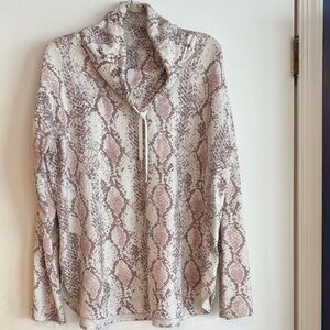 Calvin Klein Snake-Print Cowl Neck Pullover in Cream & Taupe